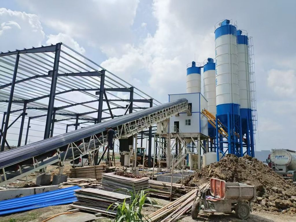 HZS90 stationary concrete batching plant project view