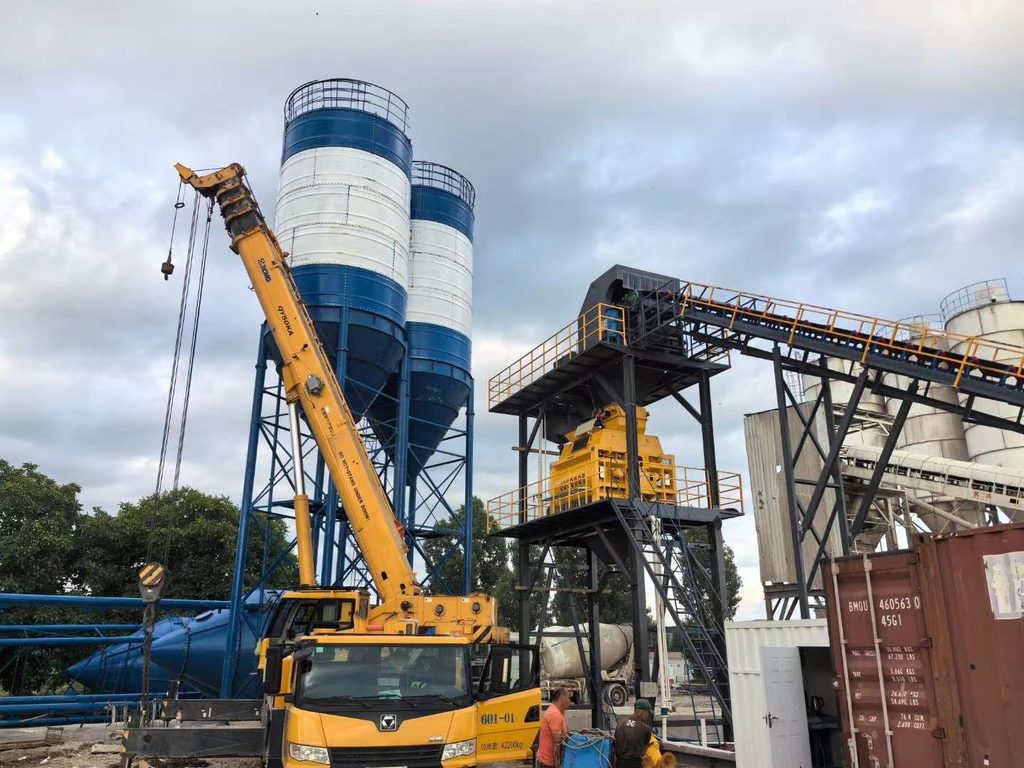 Concrete batching plant weighing system for aggregate, powder, water and admixture dosing